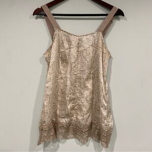 Banana Republic 100% silk tan tank gold lace adjustable straps women’s Medium